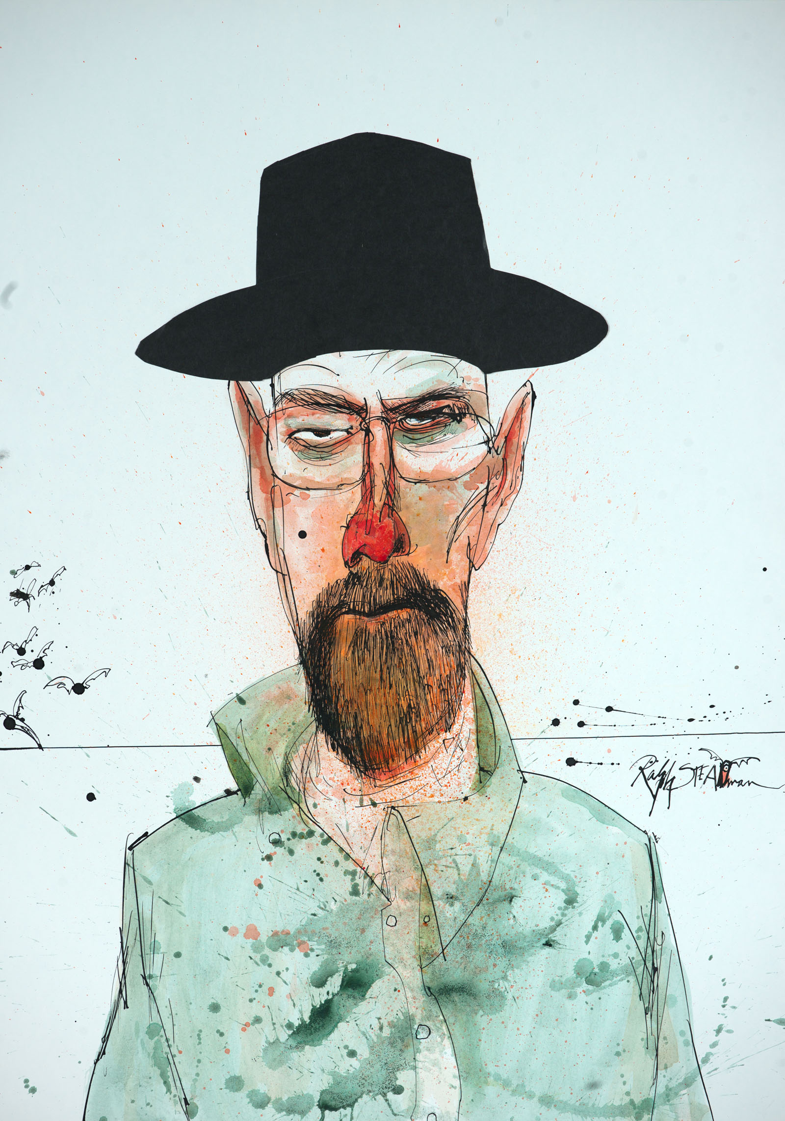A portrait of the character, Walter White from the TV show, Breaking Bad by Ralph Steadman